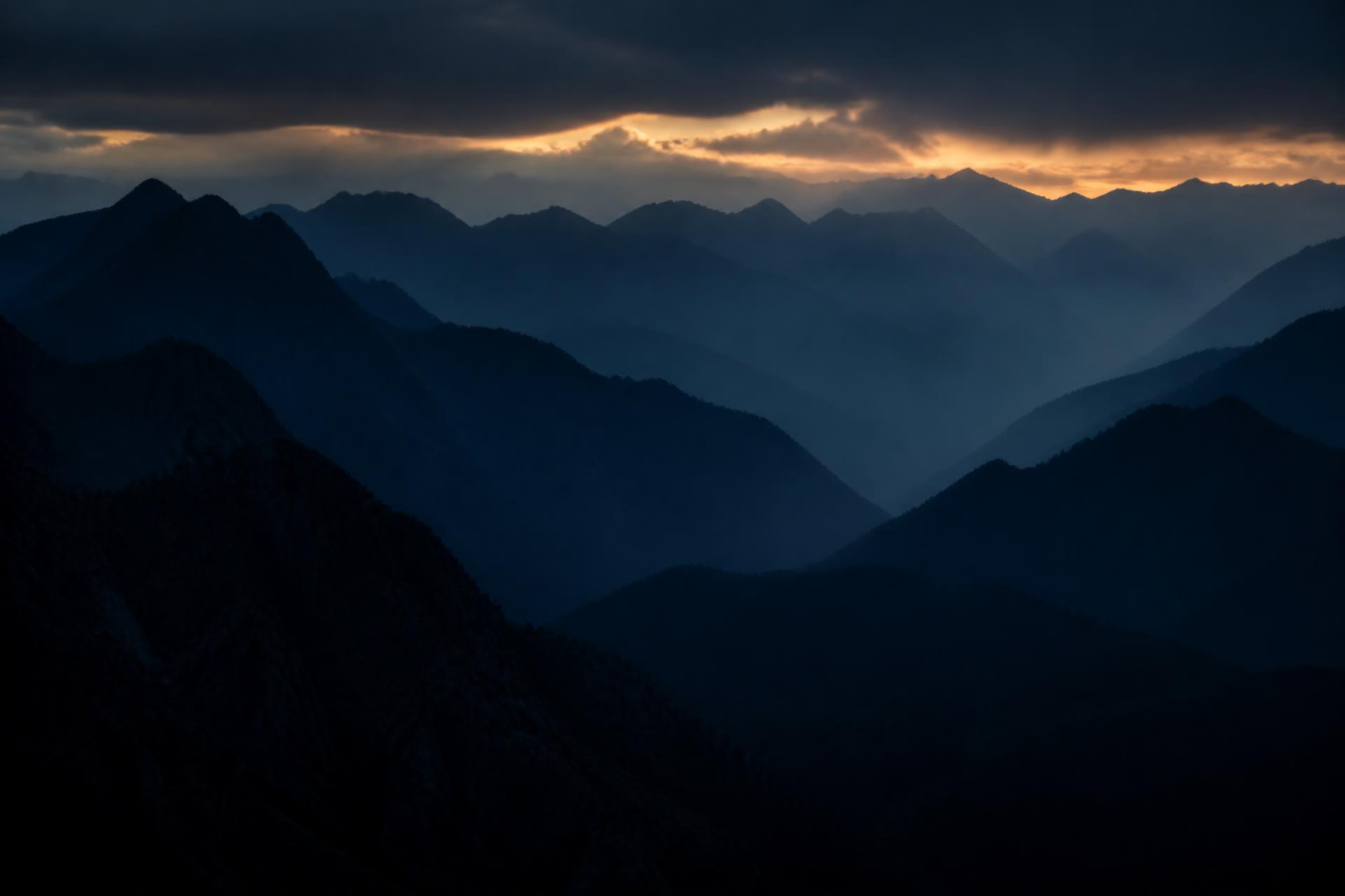 Mountain ridges at dusk